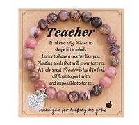 COLORFUL BLING Appreciation Meaningful Healing Teacher Bracelets Teacher Gifts 8mm Bead Natural Stone Apple Bee Pendant Rhinestone Bracelets, 1, Resin, No Gemstone
