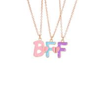 COLORFUL BLING BFF Necklace for 3, Half Broken Heart Pendant Necklace,Love Heart Puzzle Piece Matching Necklaces for Women Men Friendship Jewelry Gifts, Metal, Agate