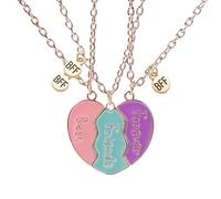 COLORFUL BLING BFF Necklace for 3, Half Broken Heart Pendant Necklace,Love Heart Puzzle Piece Matching Necklaces for Women Men Friendship Jewelry Gifts, Metal, Agate