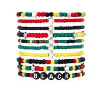 COLORFUL BLING Black History Month Stackable Bracelet Set, Juneteenth African Wood Resin Beads Stretch Bracelets for Women Men Jamaica Jewelry, Wood, Agate