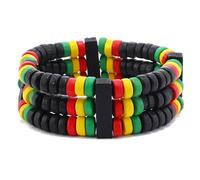 COLORFUL BLING Black History Month Stackable Bracelet Set, Juneteenth African Wood Resin Beads Stretch Bracelets for Women Men Jamaica Jewelry, Wood, Agate