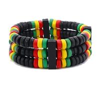 COLORFUL BLING Black History Month Stackable Bracelets African Wooden Beaded Bangle Bracelet Juneteenth Red Yellow Green Jewelry, S, Wood, no gemstone