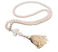 COLORFUL BLING Bohemian Natural Wooden Long Tassel Fringe Strand Necklace Handmade Ethnic Peace Heart Cross Pendant Beaded Necklace for Women Sweater Chain Jewelry, Metal, beads
