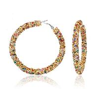 COLORFUL BLING Bohemian Shiny Glitter Sequins Hoop Earrings Wrapped Gold Plated Circle Statement Rhinestone Dangle Drop Earrings for Women Boho Jewelry, Metal, sequin