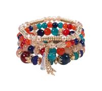 COLORFUL BLING Bohemian Stackable Beaded Bracelets Set for Women Multilayer Butterfly Stretch Natrual Stone Bead Bracelet Vintage Boho Stacking Bracelets Summer Beach Jewelry Gift, Regular, Crystal