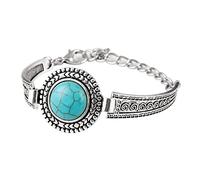 COLORFUL BLING Bohemian Turquoise Engraved Cuff Bracelet Natural Stone Adjustable Wrap Bangle Western Style Gemstone Boho Jewelry for Women, Adjustable (6 to 9 inches), Metal Stone, stone