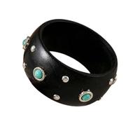 COLORFUL BLING Bohemian Turquoise Wood Bangle Bracelet - Wide Chunky Western Statement Cuff Bracelet, Vintage Ethnic Wooden Jewelry for Women, S, no gemstone