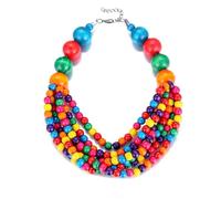 COLORFUL BLING Boho African Wooden Beaded Strands Necklace Ethnic Layered Chunky Collar Choker Wood Necklace for Women Hip Hop Statement Jewelry, Wood, wood