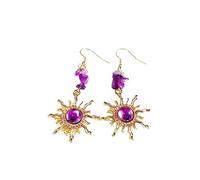 COLORFUL BLING Boho Celestial Sun Crystal Hoop Earrings for Women Gold Drop Earrings with Purple Crystal Jewelry Gift For Women