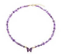 COLORFUL BLING Boho Crystal Butterfly Necklaces for Women Purple Natural Stone Necklaces Jewelry Birthday Gifts for Women
