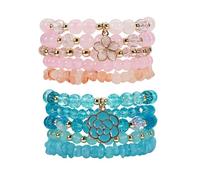 COLORFUL BLING Boho Flower Floral Crystal Beaded Stretch Bracelet Set for Women Handmade Multi-Layer Stackable Bracelet Party Holiday Jewelry Birthday Gift, Regular, Plastic Metal, no gemstone