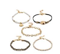 COLORFUL BLING Boho Shell Layered Beaded Anklet Set for Women Girls Bohemian Beads Foot Chain Anklet Summer Beach Foot Jewelry Accessories-Style A