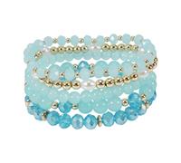 COLORFUL BLING Boho Stackable Beaded Bracelets Set Layered Crystal Glass Beads Elastic Stretch Bracelets for Women Summer Beach Jewelry, S, Metal, no gemstone