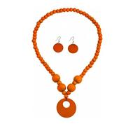 COLORFUL BLING Boho Wooden Beaded Chunky Choker Necklace for Women Vintage Big Round Earrings for Women Multicolor Jewelry Set for Christmas Birthday Gift,Orange