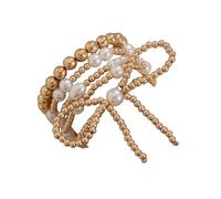 COLORFUL BLING Bow Gold Beaded Bracelets Layered Pearl Stretch Bracelets Set for Women Heart Simulated Pearl Stackable Elastic Bracelets Chunky Bowknot Adjustable Multilayer Bangles Wedding Jewelry