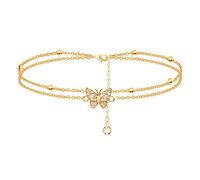 COLORFUL BLING Butterfly Anklet Adjustable Layered Anklet Summer Beach Holiday Jewelry Gift for Women, 9.8 Inches, Titanium Steel, zircon gemstone