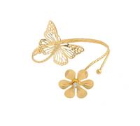 COLORFUL BLING Butterfly Flower Upper Arm Cuff Bracelet Bangle for Women Adjustable Coil Boho Floral Armband Statement Jewelry Gift, Regular, Metal, no gemstone