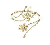 COLORFUL BLING Butterfly Flower Upper Arm Cuff Bracelet Bangle for Women Adjustable Coil Boho Floral Armband Statement Jewelry Gift, Regular, Metal, no gemstone
