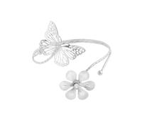 COLORFUL BLING Butterfly Flower Upper Arm Cuff Bracelet Bangle for Women Adjustable Coil Boho Floral Armband Statement Jewelry Gift, Regular, Metal, no gemstone