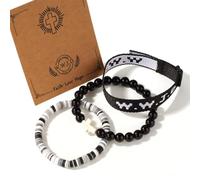 COLORFUL BLING Christian Wristband WWJD Bracelets Set for Men Women Adjustable Clay Heishi Vinyl Disc Natural Stone Beads Stretch Bracelet Faith Religious Baptism Confirmation Jewelry Gifts, Regular