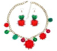 COLORFUL BLING Christmas Necklace X-Mas Jingle Bell Necklaces Present Bow Pendant Necklace Bracelet Earring Set for Women Girls Handmade Festival Christmas Jewelry Gift, Zinc, No Gemstone