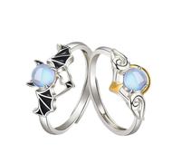COLORFUL BLING Couple Rings Set for Her Him Promise Rings Heartbeat Angel Demon Rings Adjustable Engagement Rings for Couples Valentines Day Jewelry-Set C