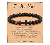 COLORFUL BLING Cross Beads Bracelet for Men Women Christian Lucky Pray Bracelet Inspirational Protection Jewellery Gift for Dad Husband