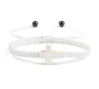COLORFUL BLING Cross Braided Rope String Bracelet for Women Adjustable Christian Lucky Pray Bracelet Inspirational Protection Jewellery Gift for Women Men Friend Couple,White