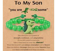 COLORFUL BLING Dinosaur Bracelet for Son/Grandson on School Day/Frist Day/Birthday Cute Cartoon Dinosaur Beaded Strand Bracelet Adjustable Animal Inspirational Bracelet, crystal, agate