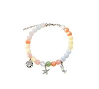 COLORFUL BLING Dopamine UV Reactive Color Changing Resin Beaded Anklet for Women Boho Starfish Seashell Turtle Dolphin Charm Foot Chain Summer Beach Vacation Jewelry, Crystal, Agate