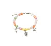 COLORFUL BLING Dopamine UV Reactive Color Changing Resin Beaded Anklet for Women Boho Starfish Seashell Turtle Dolphin Charm Foot Chain Summer Beach Vacation Jewelry, Crystal, Agate