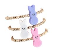 COLORFUL BLING Easter Rabbit Beaded Stretch Bracelets Glitter Bunny Acrylic Charm Bracelets for Women Men Happy Easter Spring Holiday Party Jewelry, Rhinestone Metal, Agate