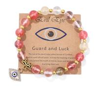 COLORFUL BLING Evil Eye Lucky Bracelet with Card for Women Men Natural Stone Beads Inspirational Bracelet Kabbalah Amulet Protection Good Luck Jewelry Gift, S, Stone, no gemstone