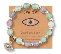 COLORFUL BLING Evil Eye Lucky Bracelet with Card for Women Men Natural Stone Beads Inspirational Bracelet Kabbalah Amulet Protection Good Luck Jewelry Gift, S, Stone, no gemstone