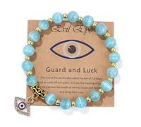 COLORFUL BLING Evil Eye Lucky Bracelet with Card for Women Men Natural Stone Beads Inspirational Bracelet Kabbalah Amulet Protection Good Luck Jewelry Gift, S, Stone, no gemstone