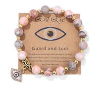 COLORFUL BLING Evil Eye Lucky Bracelet with Card for Women Men Natural Stone Beads Inspirational Bracelet Kabbalah Amulet Protection Good Luck Jewelry Gift, S, Stone, no gemstone