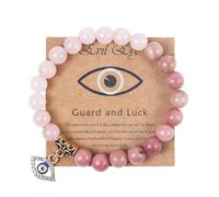COLORFUL BLING Evil Eye Lucky Bracelet with Card for Women Men Natural Stone Beads Inspirational Bracelet Kabbalah Amulet Protection Good Luck Jewelry Gift, S, Stone, no gemstone