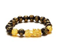 COLORFUL BLING Feng Shui Pixiu Bracelet Pi Yao Good Luck Bracelet Black Obsidian Wealth Protection Bracelet Can Bring Luck and Prosperity for Women Men, Metal Resin, beads