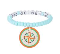 COLORFUL BLING God Guides Me Compass Beaded Stretch Bracelet, Inspirational Christian Letter Bead Bracelet, Religious Faith Jewelry Gift for Women