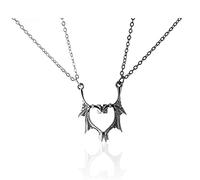COLORFUL BLING Gothic Matching Love Heart Pendant Necklaces Set Dragon Bat Wing Choker Friendship Lovers Couples for Women Men Cool BFF Jewelry, Metal, alloy