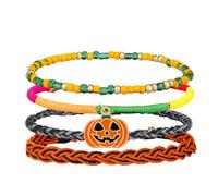 COLORFUL BLING Halloween Multilayer Braided String Rope Bracelets Pumpkin Ghost Skull Pendant Adjustable Strand Bracelets Holiday Night Costume Party Jewelry, S, no gemstone