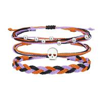 COLORFUL BLING Halloween Multilayer Braided String Rope Bracelets Pumpkin Ghost Skull Pendant Adjustable Strand Bracelets Holiday Night Costume Party Jewelry, S, no gemstone