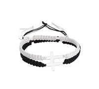 COLORFUL BLING Handmade Braided Cross Black Red String Protection Bracelet Stainless Steel Sideways Faith Hope Blessed Wrap Bangle Religion Jewelry, 9", Metal, stainless