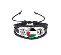 COLORFUL BLING Handmade Palestine Bracelets Support Palestine Bracelets for Women Men Adjustable Weaved Rope Wristband Jewelry Palestine National Flag Charm Leather Cord Bracelets(A)