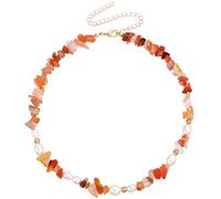 COLORFUL BLING Healing Stone Chakra Crystal Carnelian Choker Necklace Natural Reiki Quartz Turquoise Imitation Pearl Necklace for Women Girls Spiritual Jewelry, Metal, Crystal, Crystal