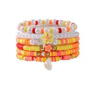 COLORFUL BLING Heishi Surfer Beaded Stretch Bracelets Set for Women Layered Stackable Clay Beads Flowers Bracelets Friendship Boho Summer Beach Hawaiian Jewelry, adjustable, Vinyl, no gemstone