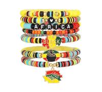 COLORFUL BLING Holiday Heishi Surfer Bracelet Set for Women Men Juneteenth Beaded Stretch Bracelet Black History African Vinyl Disc Clay Stackable Charm Bracelets Boho Summer Beach Jewelry, 11 cm