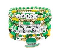 COLORFUL BLING Holiday Surfer Heishi St. Patrick's Day Bracelets Green Lucky Clover Hat Heart Charm Bracelet Cute Irish Shamrock Stackable Clay Beaded Stretch Bracelets for Women Men, Vinyl enamel