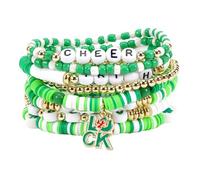 COLORFUL BLING Holiday Surfer Heishi St. Patrick's Day Bracelets Green Lucky Clover Hat Heart Charm Bracelet Cute Irish Shamrock Stackable Clay Beaded Stretch Bracelets for Women Men, Vinyl enamel