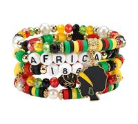 COLORFUL BLING Juneteenth African Bracelets for Women Black History Month Polymer Clay Beaded Stackable Elastic Bracelets, 5 UK, Polyvinyl Chloride, no gemstone